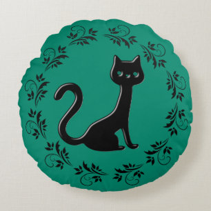 Black Kittens Cartoon 4 Round Pillow