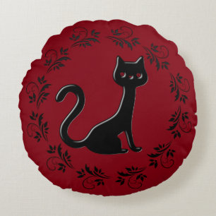 Black Kittens Cartoon 6 Round Pillow