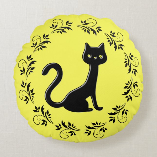 Black Kittens Cartoon 8 Round Pillow (Front)