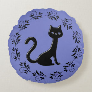 Black Kittens Cartoon 9 Round Pillow