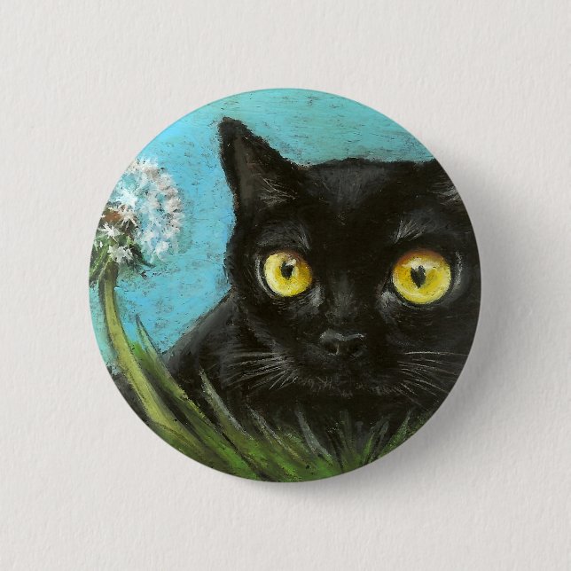 Black kitty 2 inch round button (Front)
