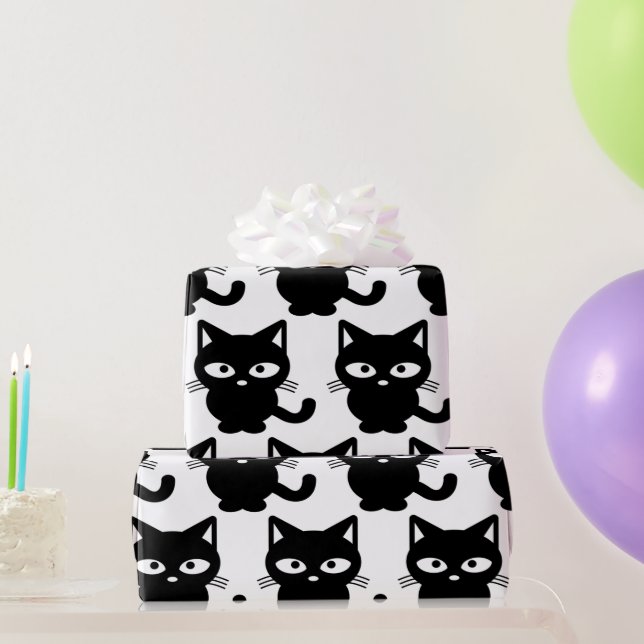 Black Kitty Cat Cute Halloween Wrapping Paper (Party Gifts)