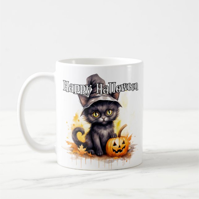 Black Kitty Cat | Happy Halloween Coffee Mug (Left)