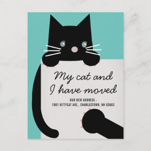 Black Kitty Cat Light Teal Moving Announcement Postcard