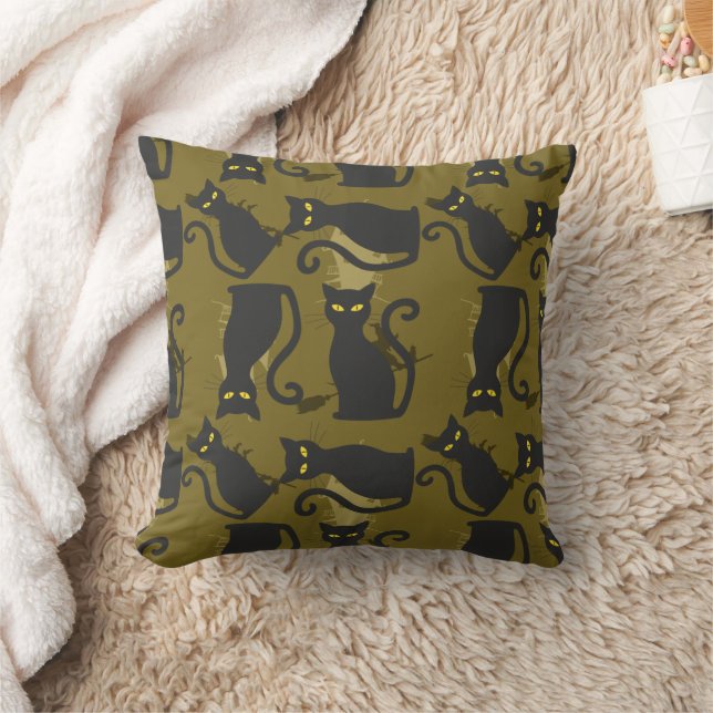 Black Kitty Cat Metallizer Factory Deco  Throw Pillow (Blanket)