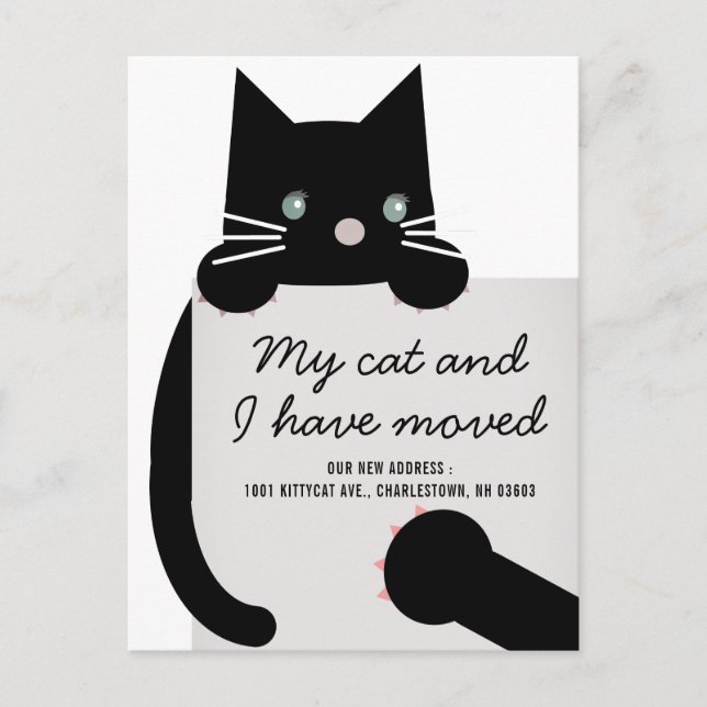 Black Kitty Cat White Moving Announcement (Front)