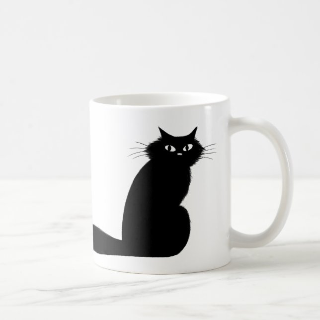 Black Kitty Cat with Long Fluffy Tail Side Eye Coffee Mug (Right)