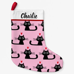 Black Kitty Cats Pattern with Custom Text for Name Small Christmas Stocking