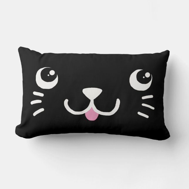 Black Kitty Face Lumbar Pillow (Front)