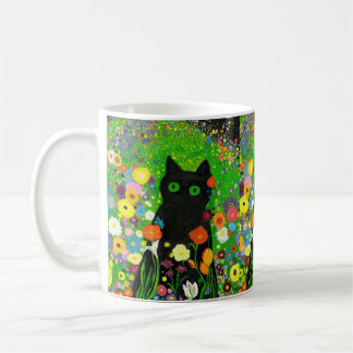 Black Kitty Floral Mug