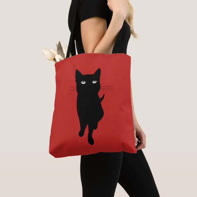 Black kitty gothic cat tote bag (Close Up)