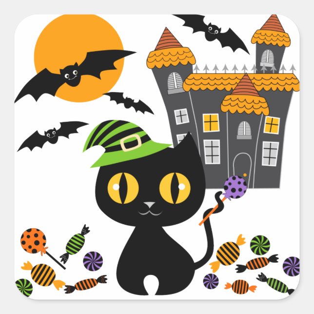 Black Kitty Halloween Stickers (Front)