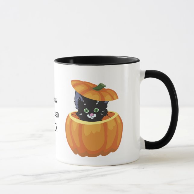 Black Kitty Pumpkin Halloween Mug (Right)
