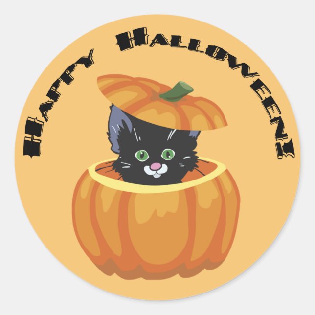 Black Kitty Pumpkin Halloween Sticker (Front)