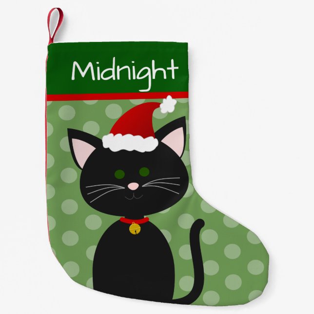 Black Kitty With Santa Hat Small Christmas Stocking (Front)