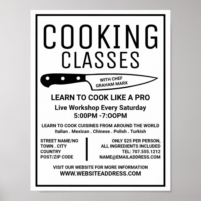 Black Knife, Gourmet, Cooking Classes Advertising Poster (Front)