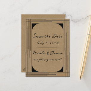 Black Kraft Minimal Modern Lines Wedding Announcement Postcard