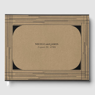 Black Kraft Minimal Modern Lines Wedding Guest Book