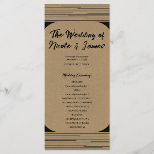 Black Kraft Minimal Modern Lines Wedding Program