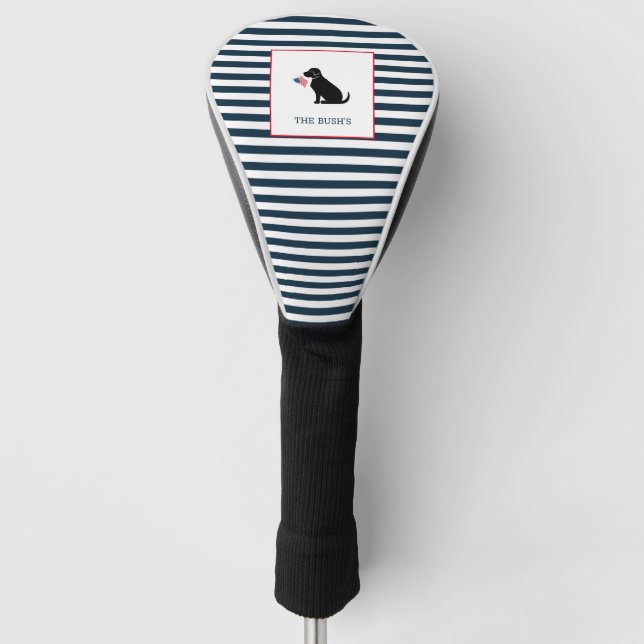 Black Lab American Flag Personalized Family Name Golf Head Cover (Front)