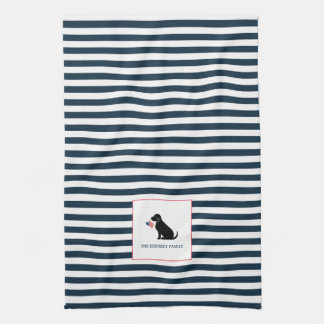 Black Lab American Flag Personalized Family Name Kitchen Towel