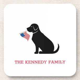 Black Lab American Flag Personalized Family Name O Coaster