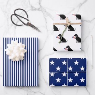 Black Lab American Flag USA Preppy Pet Dog Fun Wrapping Paper Sheet