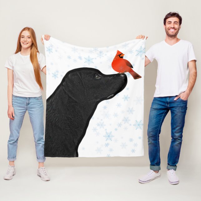 Black Lab and Cardinal Christmas Fleece Blanket (In Situ)