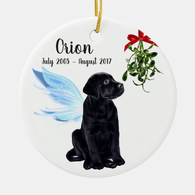 Black Lab Angel Pet Dog Christmas Memorial Ceramic Ornament (Front)