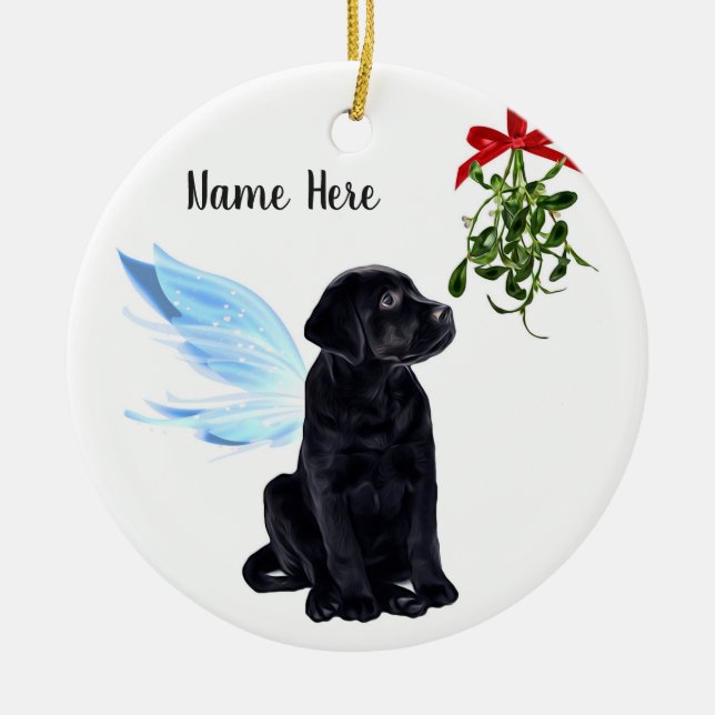 Black Lab Angel Pet Dog Christmas Memorial Ceramic Ornament (Front)