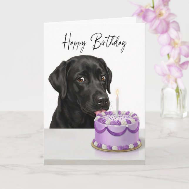 Black Lab Birthday Cake Inspector Card (Orchid)