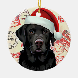 Black lab ceramic ornament