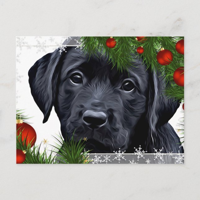 Black Lab Christmas Card- Cute Dog Puppy Labrador Holiday Postcard (Front)