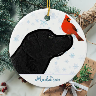 Black Lab Christmas Cardinal - Cute Labrador Dog Ceramic Ornament