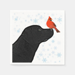 Black Lab Christmas Cardinal - Cute Labrador Dog Napkin