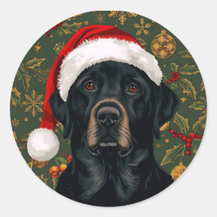 Black lab christmas classic round sticker