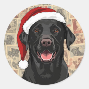 Black lab christmas classic round sticker