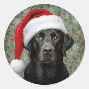 Black lab christmas classic round sticker