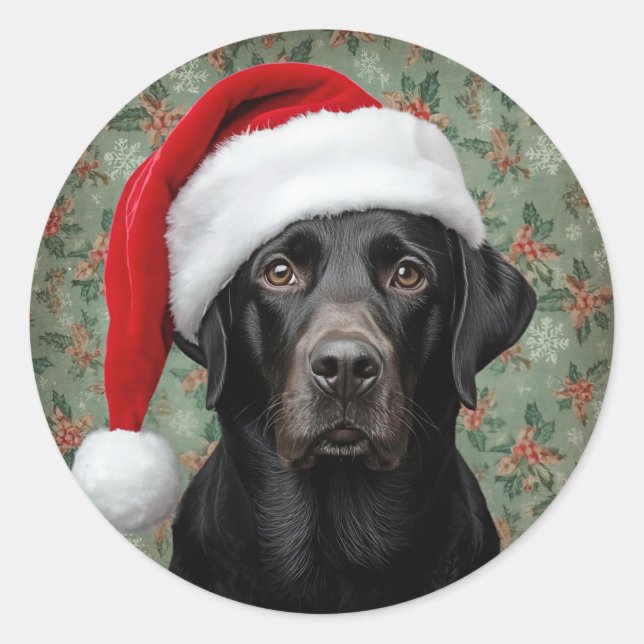 Black lab christmas classic round sticker (Front)