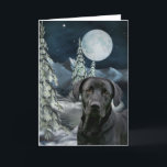 Black lab Christmas Holiday Card<br><div class="desc">Black labrador retriever in a snowy Christmas night setting under a full moon holiday greeting card</div>