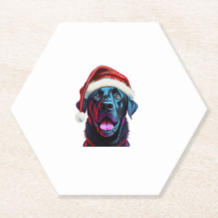 Black Lab Christmas Magic_ Labrador in Santa Hat  Paper Coaster