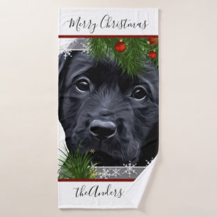 Black Lab Christmas - Personalized Puppy Labrador Bath Towel