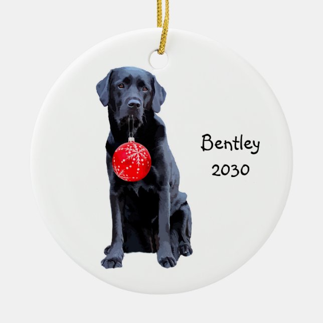 Black Lab Christmas Pet Dog Labrador Holiday Ceramic Ornament (Front)