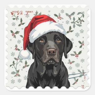 Black lab christmas square sticker