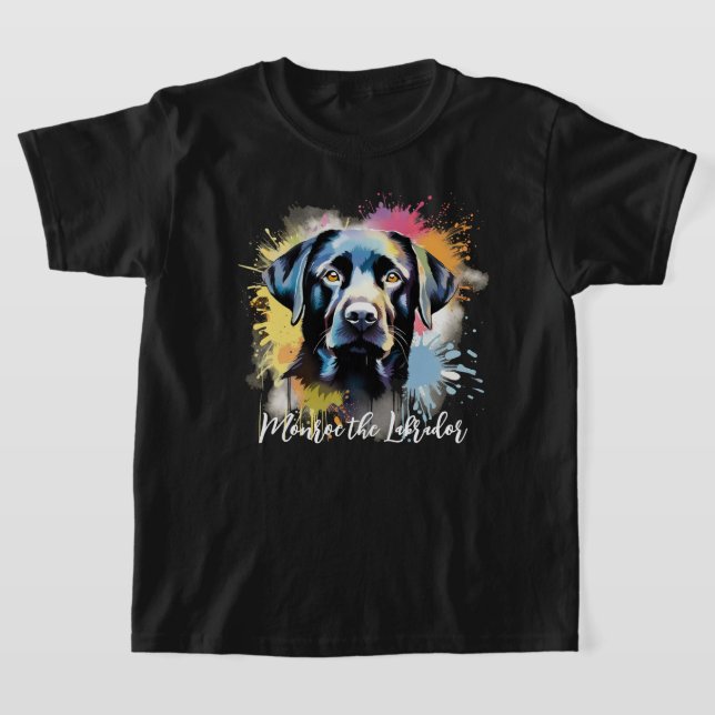Black Lab Colourful Splash Personalized Text T-Shirt (Laydown)