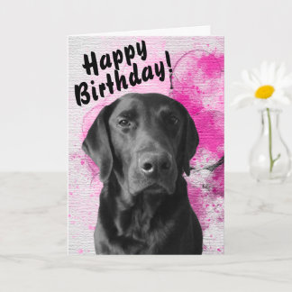 Black Lab Customizable Pawsome Birthday Card Pink