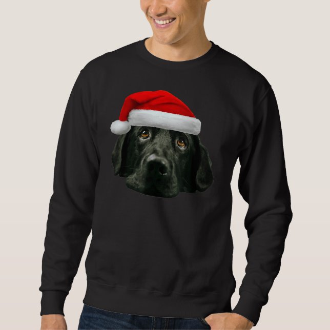 Black Lab Cute Santa Hat Image Christmas Sweatshirt (Front)