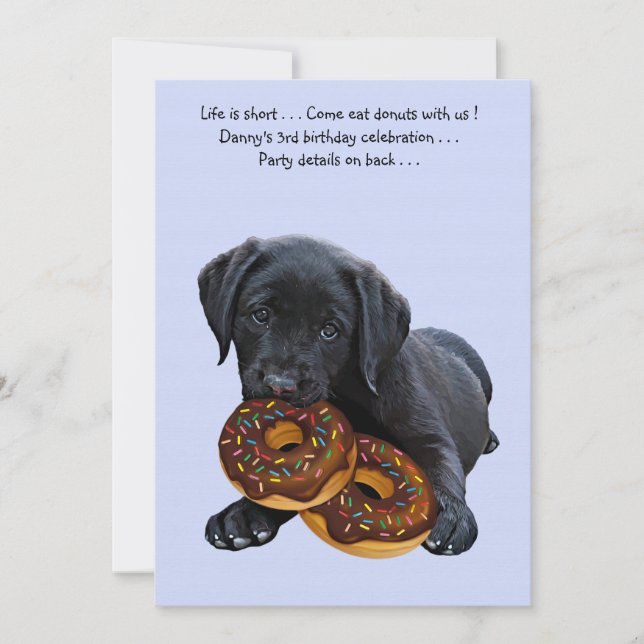 Black Lab Dog and Doughnuts Invitation (Front)