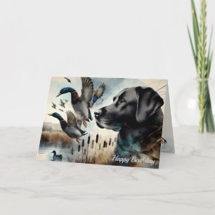 Black Lab Dog and Ducks Birthday Card