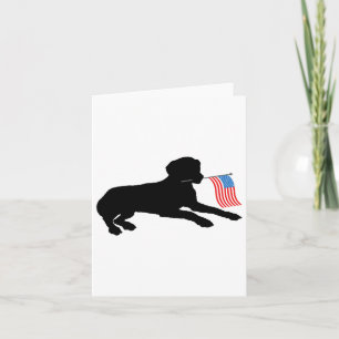 Black Lab Dog Holding July 4th Patriotic Usa Flag Card